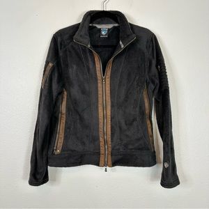 Kuhl Moto-Vation full zip jacket fleece faux leather trim neutral outdoorsy camp